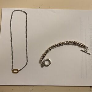 Silver/gold carabiner clasp necklace beaded bracelet set